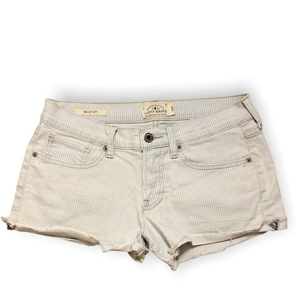 Lucky Brand cut off Jean shorts blue White pinstriped beach summer 2/26